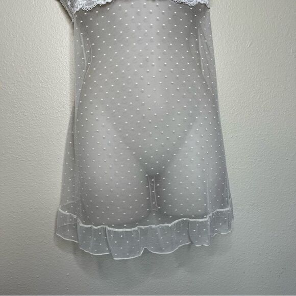 NWOT Jessica Simpson Stretch Mesh Dot Babydoll Cream Floral Lace Women Large - Picture 3 of 15